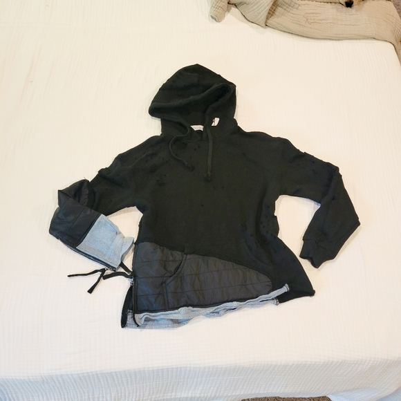 CAARA Distressed Denim and Black Sweatshirt with Zipper Accents - Picture 9 of 9